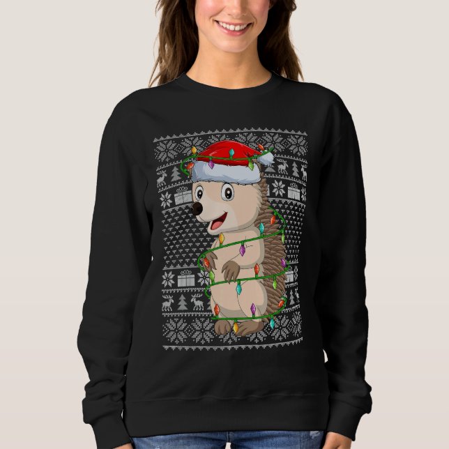 Ugly Sweater Style Xmas Lights Santa Hedgehog Chri T Shirt (Framsida)