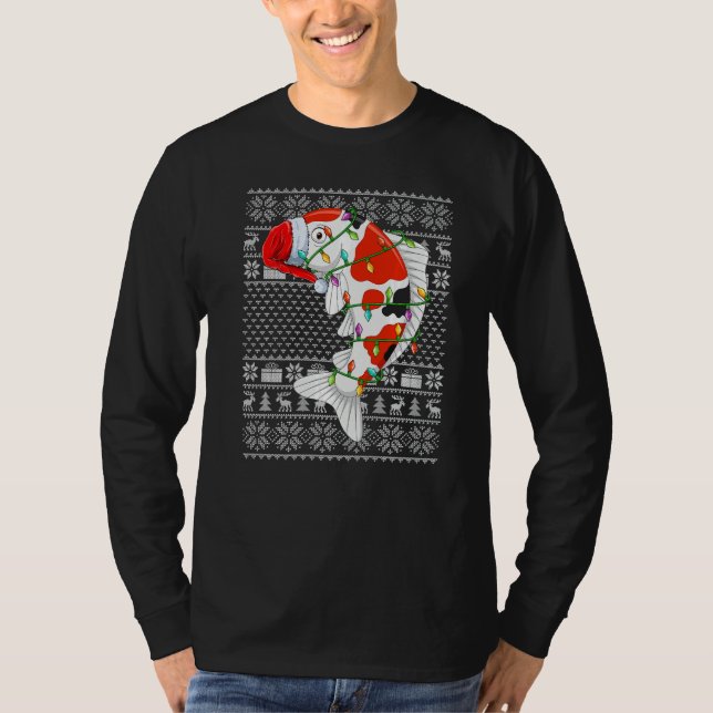 Ugly Sweater Style Xmas Lights Santa Koi Fish Chri T Shirt (Framsida)