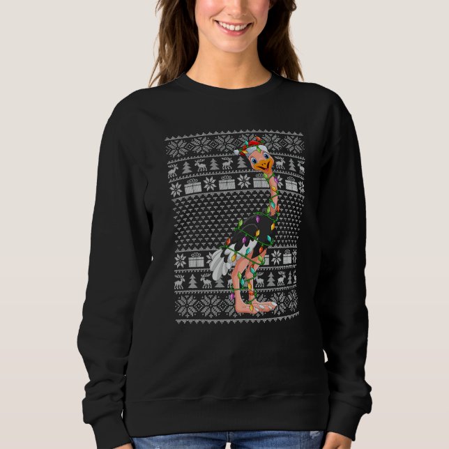 Ugly Sweater Style Xmas Lights Santa Ostrich Bird  T Shirt (Framsida)
