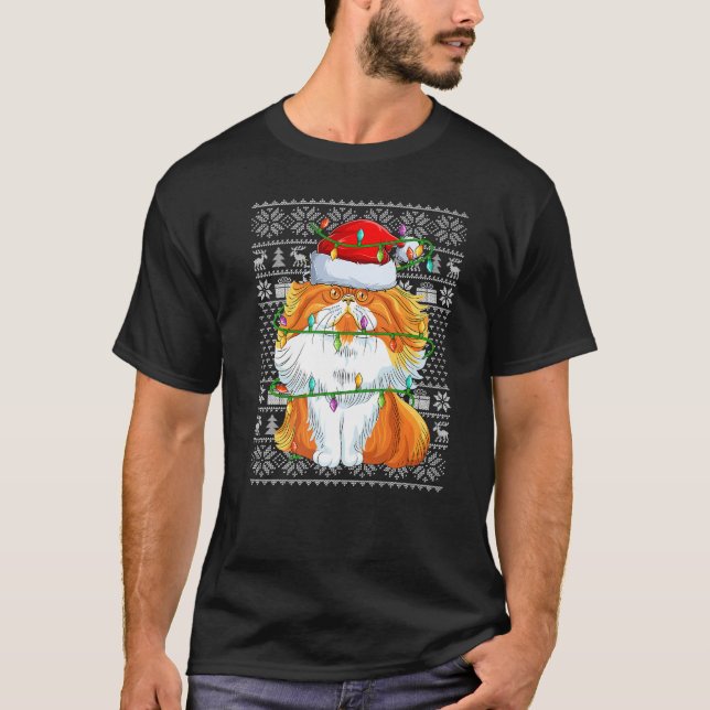Ugly Sweater Style Xmas Lights Santa Persian Cat C T Shirt (Framsida)