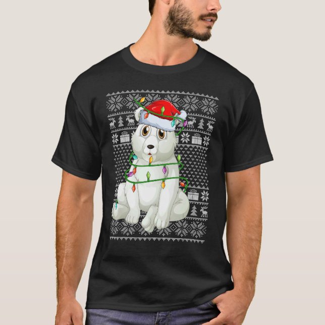 Ugly Sweater Style Xmas Lights Santa Polar Bear Ch T Shirt (Framsida)