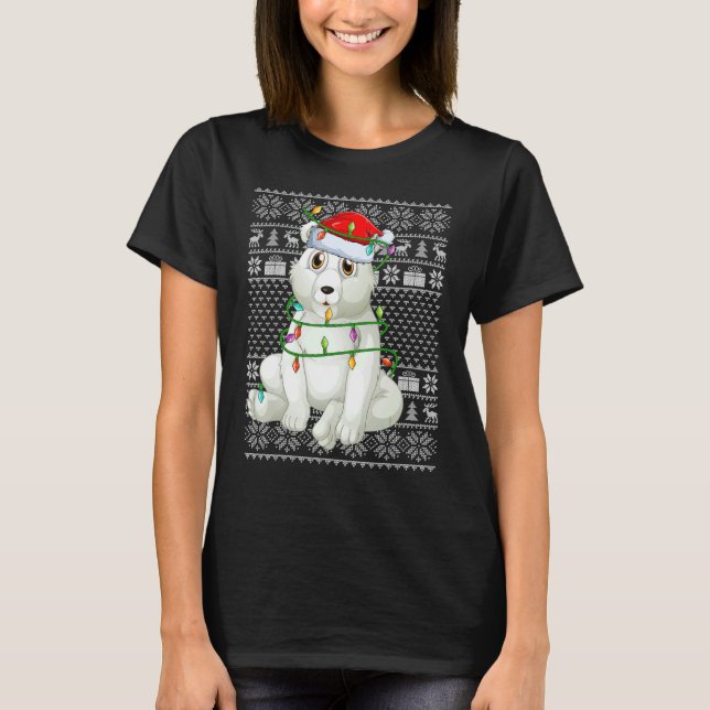Ugly Sweater Style Xmas Lights Santa Polar Bear Ch T Shirt (Framsida)