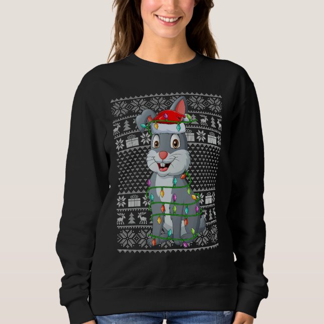 Ugly Sweater Style Xmas Lights Santa Rabbit Christ T Shirt (Framsida)