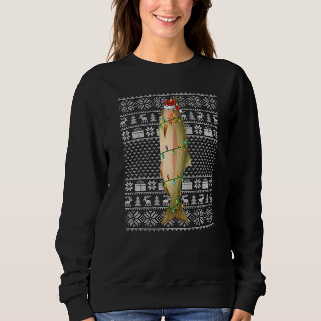 Ugly Sweater Style Xmas Lights Santa Salmon Fish C T Shirt (Framsida)