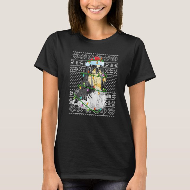 Ugly Sweater Style Xmas Lights Santa Shih Tzu Dog  T Shirt (Framsida)