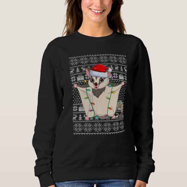Ugly Sweater Style Xmas Lights Santa Sugar Glider  T Shirt (Framsida)