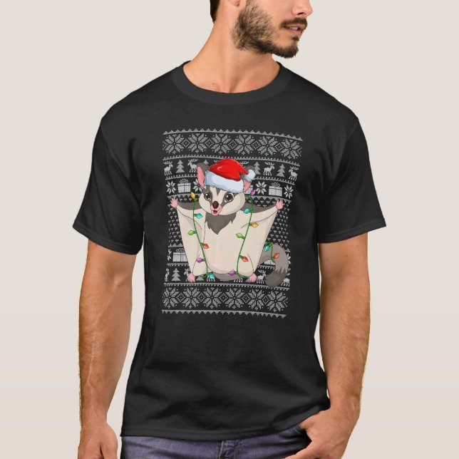 Ugly Sweater Style Xmas Lights Santa Sugar Glider  T Shirt (Framsida)