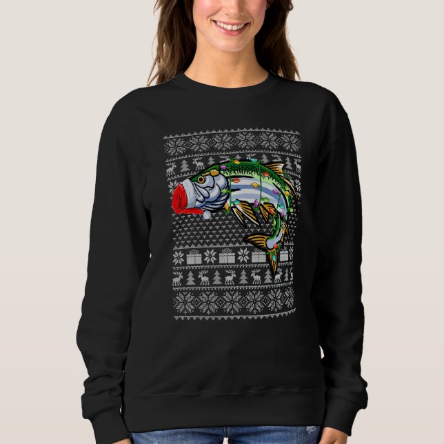 Ugly Sweater Style Xmas Lights Santa Tarpon Fish C T Shirt (Framsida)
