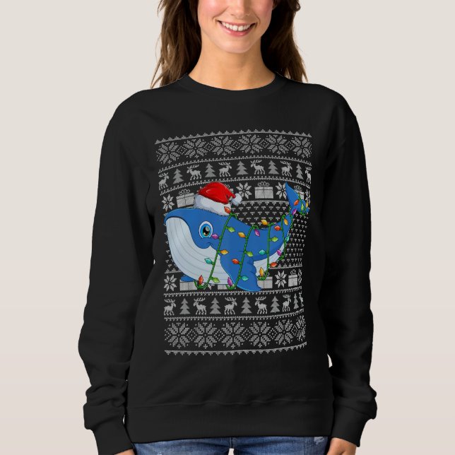 Ugly Sweater Style Xmas Lights Santa Whale Christm T Shirt (Framsida)