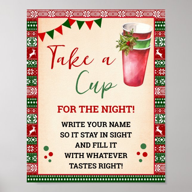 Ugly Sweater Take a Cup for the Night Sign Poster (Framsidan)