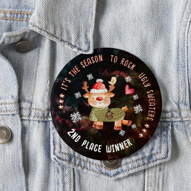 Ugly Sweater Tävling 2:a Ställe Winner-rener Knapp (Ugly Sweater Contest 2nd Place Winner- Reindeer Button)