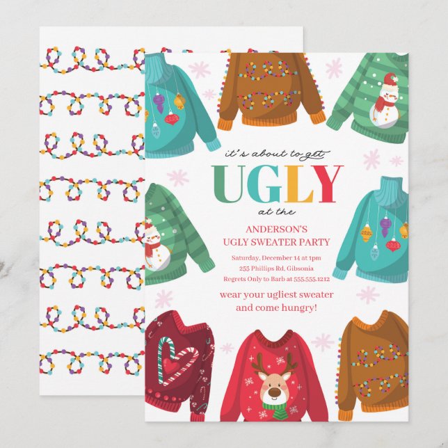 Ugly Sweater Tävling Party-inbjudan Inbjudningar (Fram/baksida)