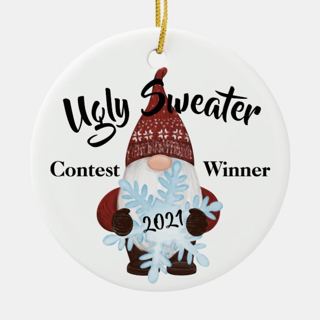Ugly Sweater Tävling Winner-pristruppen Trophy Orn Julgransprydnad Keramik (Framsidan)