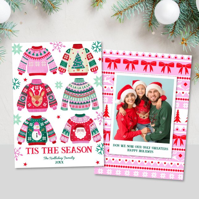 Ugly Sweater Tis Season Family Photo Julkort (Ugly Sweater Tis The Season Family Photo Holiday Card)