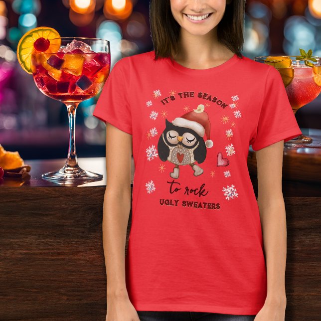 Ugly Sweater underbar Uggla Red T-Shirt (Ugly Sweater lovely Owl Red T-Shirt)