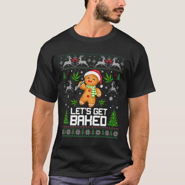 Ugly Sweater Weed Christmas Xmas  T Shirt (Framsida)
