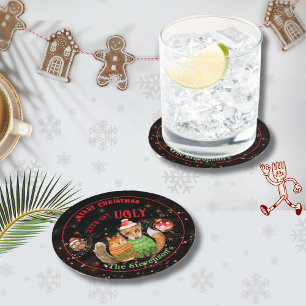 Ugly Sweater WOODLAND ANIMALS Helgdag Underlägg Papper Rund