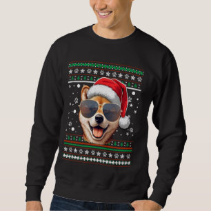 Ugly Sweater X-mas Santa Shiba Inu Hund jul Lång Ärmad Tröja