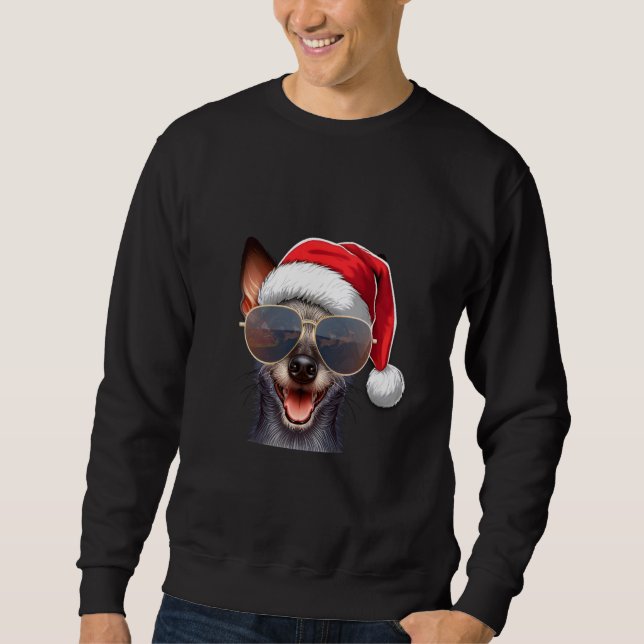Ugly Sweater X-mas Santa Xoloitzcuintli Hund Jesus Lång Ärmad Tröja (Framsida)