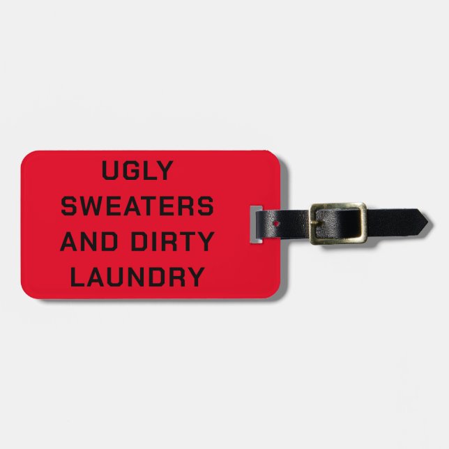 Ugly Sweaters and Dirty Tvätt - Black on Red Bagagebricka (Horisontell Framsida)