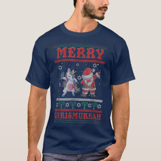 Ugly Unicorn-julsötare Hanukkah Santa Julafton T Shirt