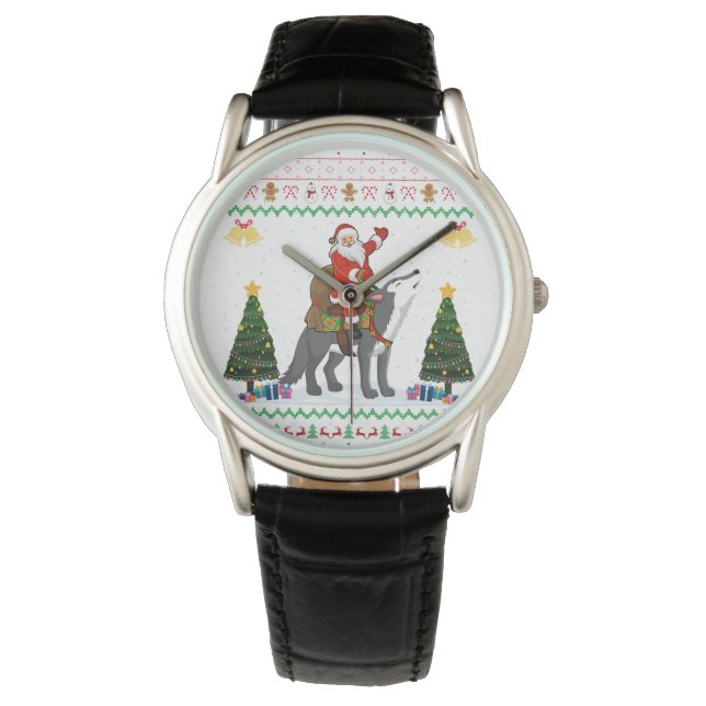 Ugly Varg Julafton Gift Santa Riding Varg jul jul Armbandsur (Framsida)