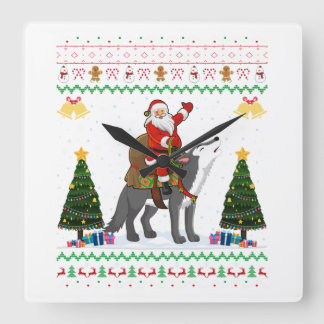 Ugly Varg Julafton Gift Santa Riding Varg jul jul Fyrkantig Klocka