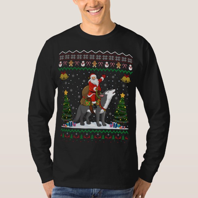 Ugly Varg Julafton Gift Santa Riding Varg jul jul T Shirt (Framsida)
