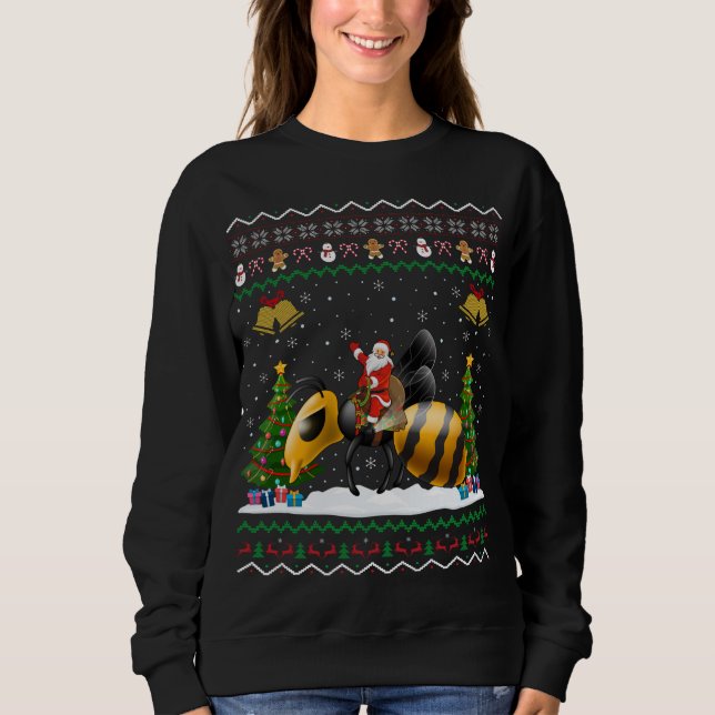 Ugly Wasp Julafton Gift Santa Riding Wasp-jul T Shirt (Framsida)