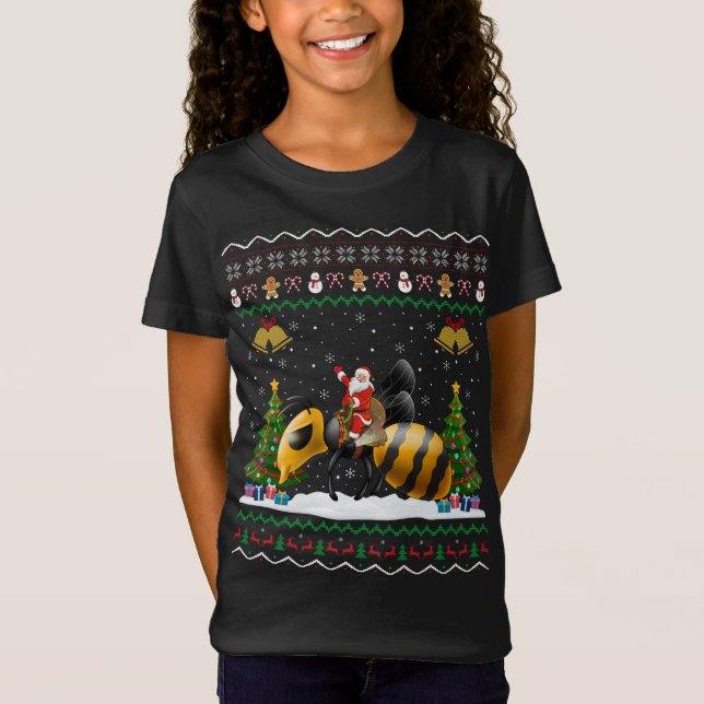 Ugly Wasp Julafton Gift Santa Riding Wasp-jul T Shirt (Framsida)