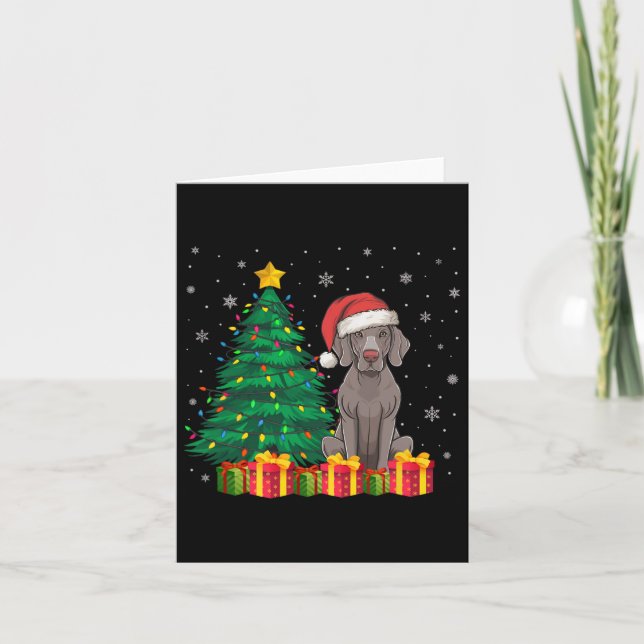 Ugly Weimaraner Santa Hat jul Ljus Hund Lov Kort (Framsida)
