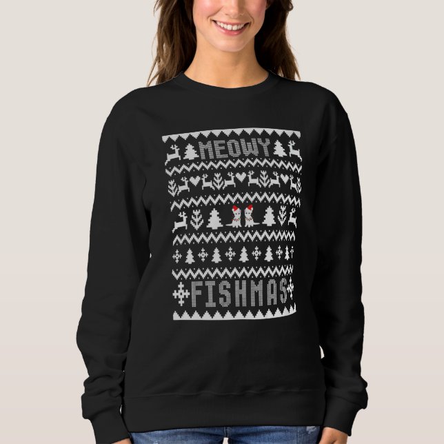 Ugly White Christmas  Meowy Fishmas T Shirt (Framsida)