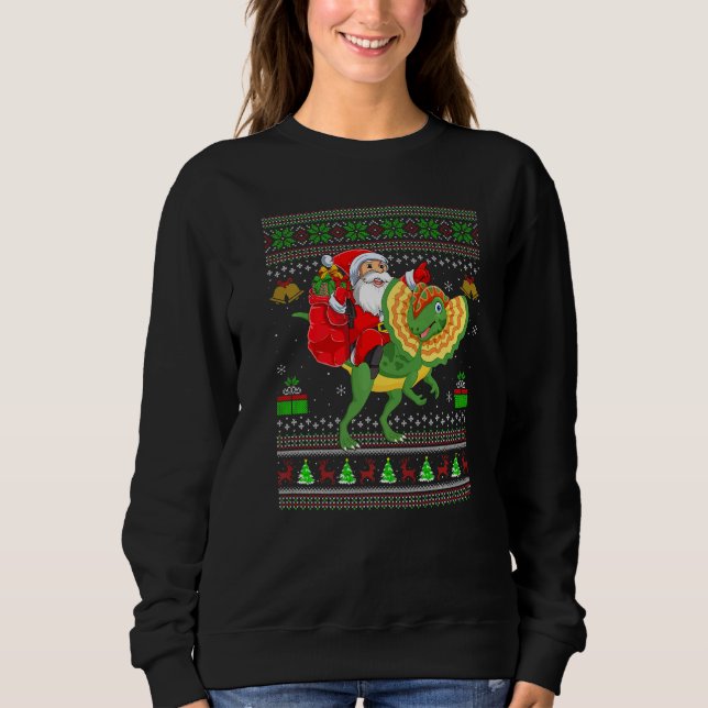 Ugly Xmas Santa Riding Dilophosaurus Dinosaur Chri T Shirt (Framsida)