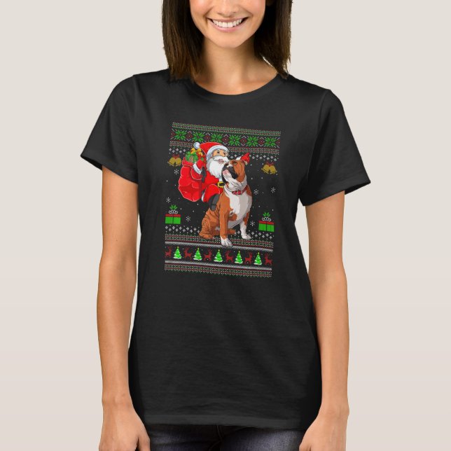 Ugly Xmas Santa Riding English Bulldog Christmas T Shirt (Framsida)