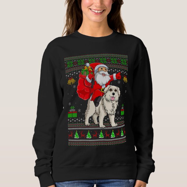 Ugly Xmas Santa Riding Great Pyrenees Dog Christma T Shirt (Framsida)