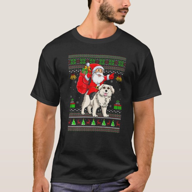 Ugly Xmas Santa Riding Great Pyrenees Dog Christma T Shirt (Framsida)