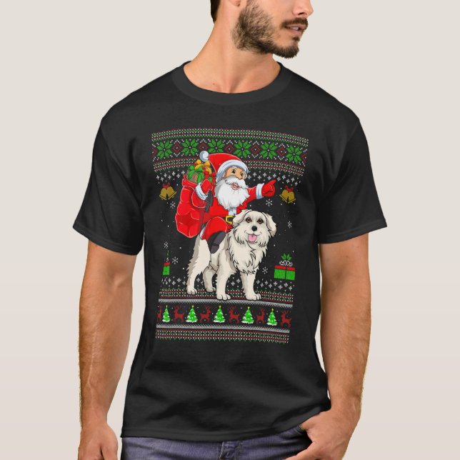 Ugly Xmas Santa Riding Great Pyrenees Dog Christma T Shirt (Framsida)