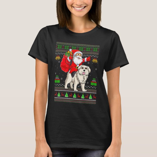 Ugly Xmas Santa Riding Great Pyrenees Dog Christma T Shirt (Framsida)