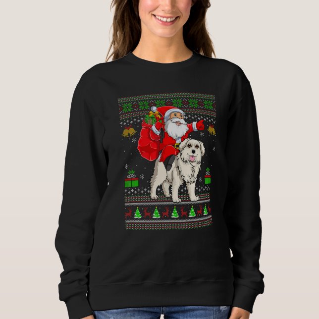 Ugly Xmas Santa Riding Great Pyrenees Dog Christma T Shirt (Framsida)