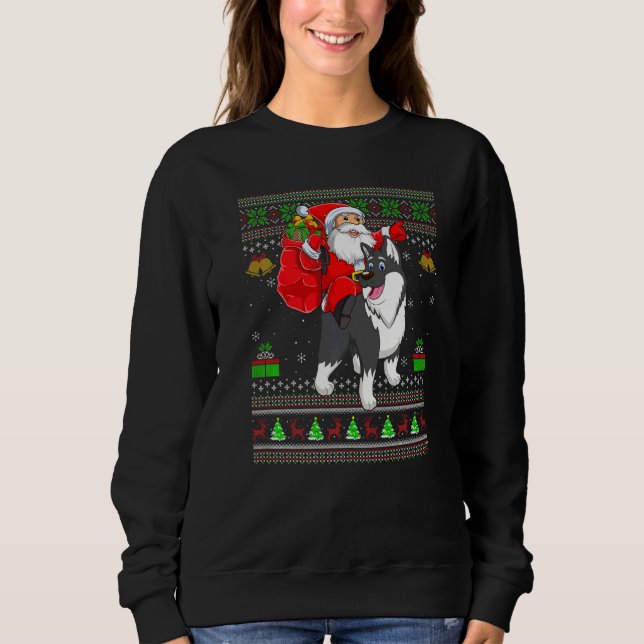 Ugly Xmas Santa Riding Malamute Dog Christmas T Shirt (Framsida)