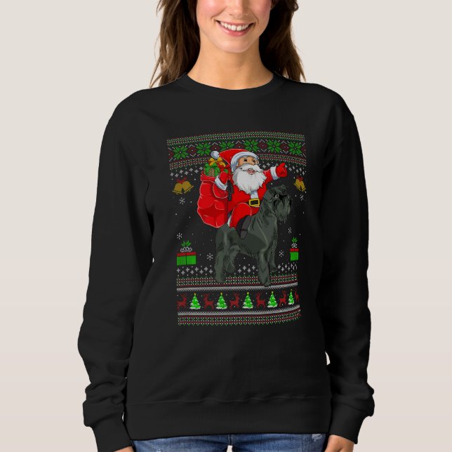 Ugly Xmas Santa Riding Miniature Schnauzer Dog Chr T Shirt (Framsida)