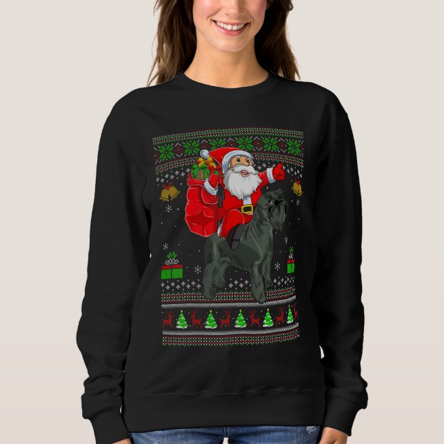 Ugly Xmas Santa Riding Miniature Schnauzer Dog Chr T Shirt (Framsida)