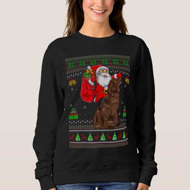 Ugly Xmas Santa Riding Newfoundland Dog Christmas T Shirt (Framsida)