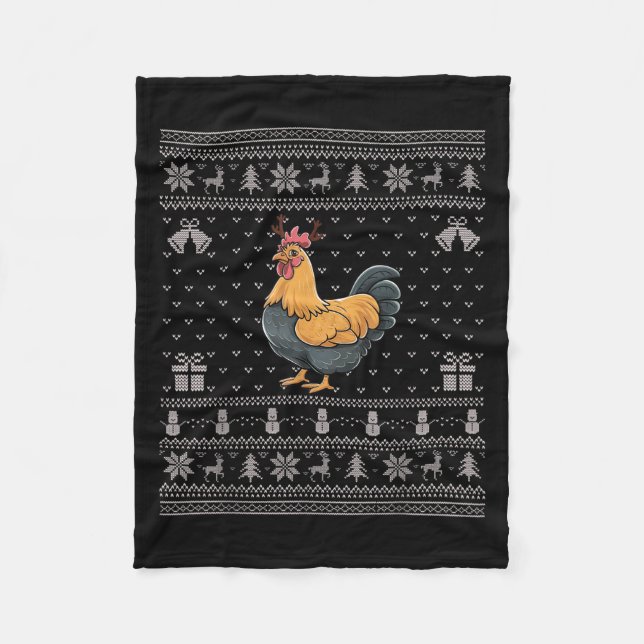 Ugly Xmas Sweater Style Chicken Reindeer Christmas Fleecefilt (Framsidan)
