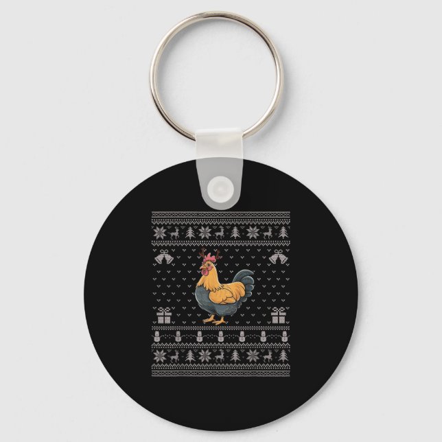 Ugly Xmas Sweater Style Chicken Reindeer Christmas Nyckelring (Framsida)