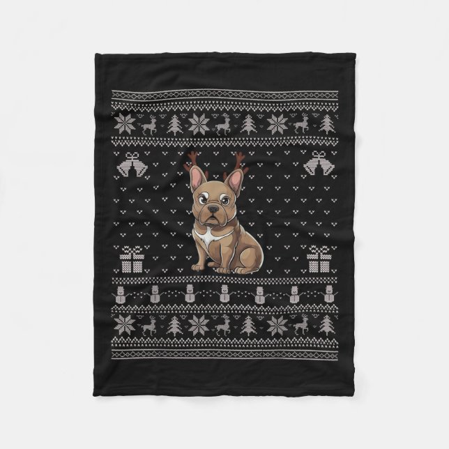 Ugly Xmas Sweater Style Frenchie Dog Reindeer Chri Fleecefilt (Framsidan)