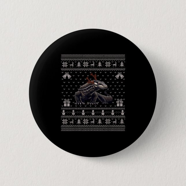 Ugly Xmas Sweater Style Komodo Dragon Reindeer Chr Knapp (Framsida)