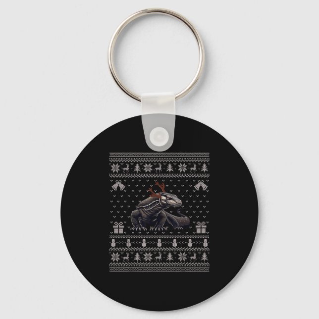 Ugly Xmas Sweater Style Komodo Dragon Reindeer Chr Nyckelring (Framsida)