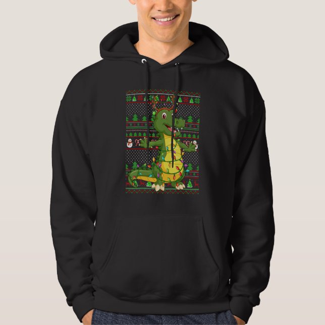 Ugly Xmas Sweater Style Lighting Alligator Christm Hoodie (Framsida)