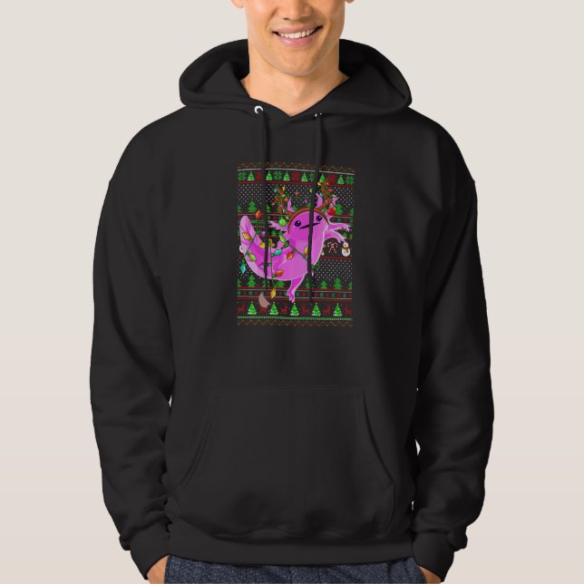 Ugly Xmas Sweater Style Lighting Axolotl Christmas Hoodie (Framsida)